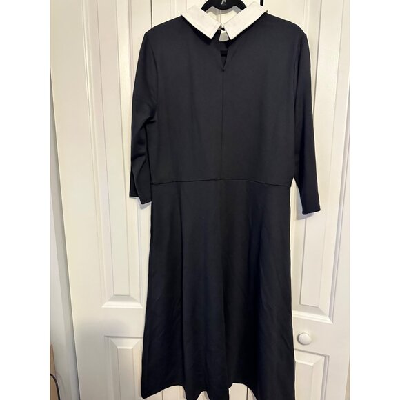 Girl With Curves Black Dress With White Peter Pan Collar 3/4 Sleeves Knee-Length - Picture 5 of 6